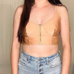 Urban Outfitters Nude Pink Zip Up Bustier Crop Top